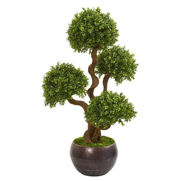 Nearly Naturals 44 in. Four Ball Boxwood Artificial Topiary Tree in Planter 9710